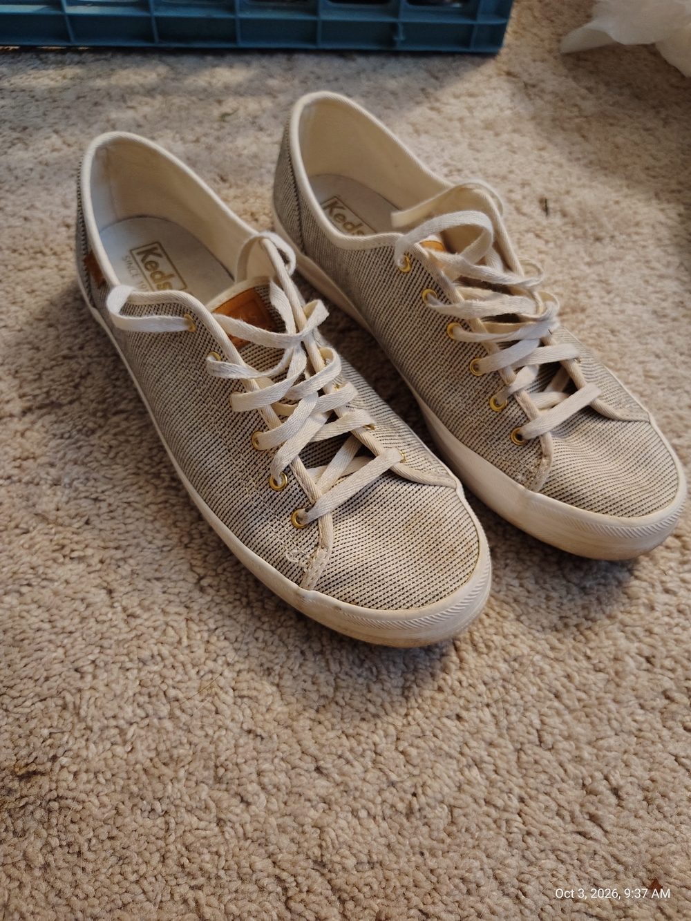 Keds Jump Kick Beige Micro-Stripe Canvas Sneakers 9